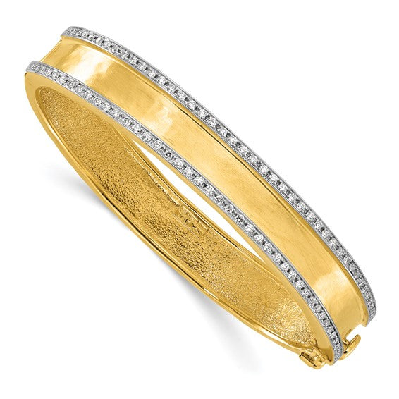 18 Karat Yellow Gold Diamond 11mm Hammered Bangle Bracelet