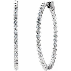 Side View 14K Inside/Out Diamond Hoop Earrings