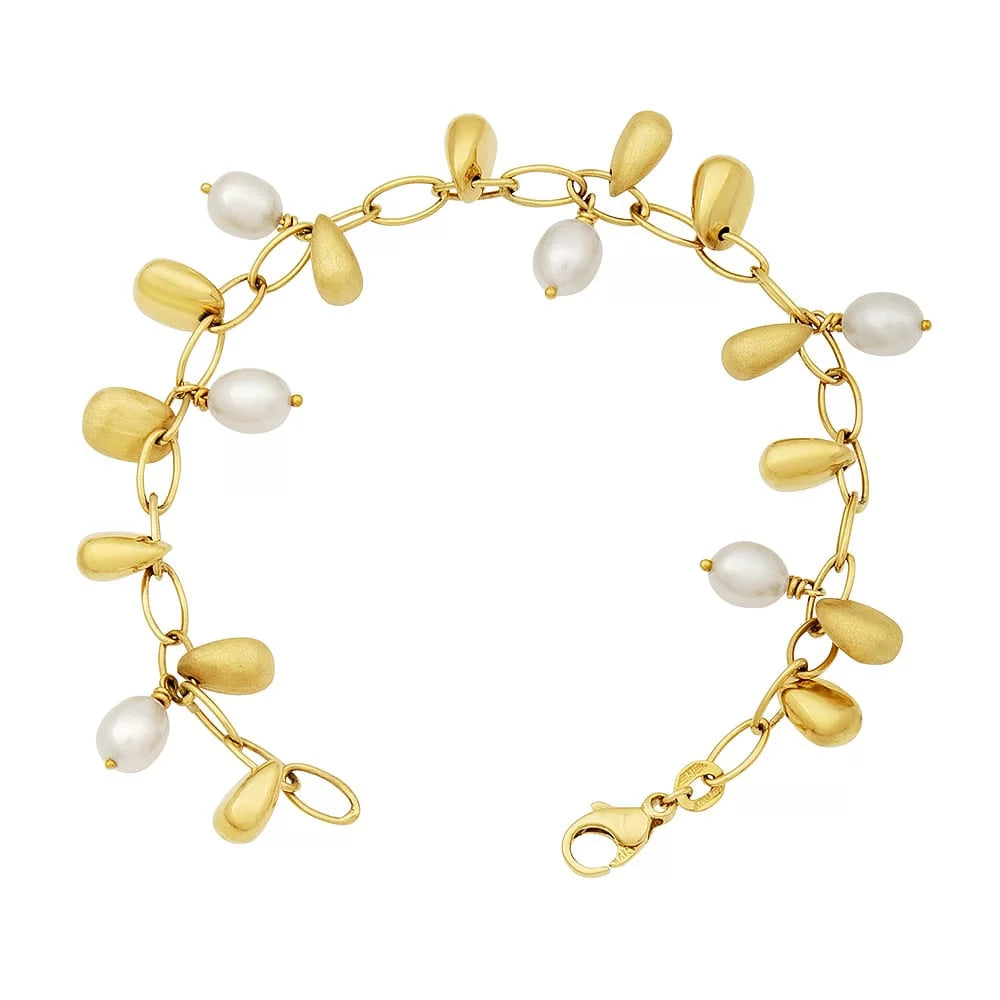 Estele 24 Kt Rose Gold Plated Leaf Pearl Charm Bracelet : Amazon.in: Fashion