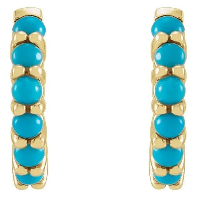 14 Karat Yellow Gold Turquoise Hoop Earrings Side View