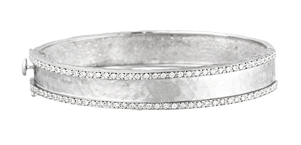 18 Karat Yellow Gold Diamond 11mm Hammered Bangle Bracelet