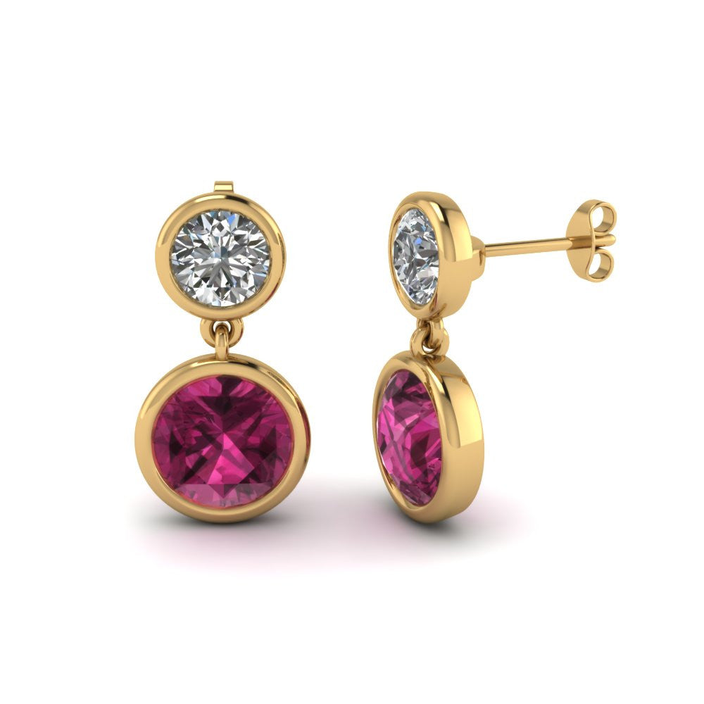 18 Karat Yellow Gold Pink Sapphire and Diamond Drop Earrings